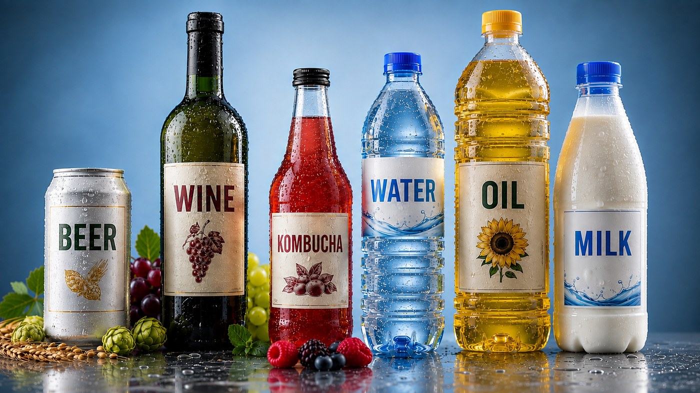 Ассортимент продукции EnerVeles — вода, напитки, пиво, вино, масло и молоко